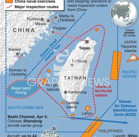 الصين تبدأ تدريبات عسكرية حول تايوان، وتايوان تنشر قواتها الدفاعية البحرية والجوية.