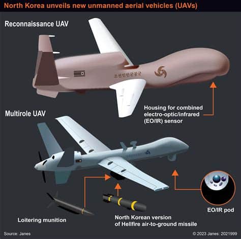 كوريا الشمالية تكشف عن طائرات مسيرة انتحارية مشابهة للطائرات الروسية والأمريكية خلال معرض صناعي للدفاع في بيونغيانغ.